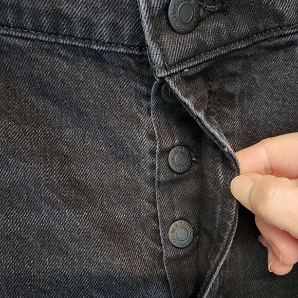 Old Navy High Waist Jeans Size 16 Button Fly Slouchy Straight Black Wash Faded - Picture 6 of 13